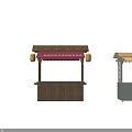 Traditional Green Outdoor Stalls With Curved Roof And Lattice Design Structure