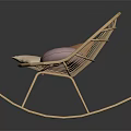 Rattan Leisure Chair with Rocking Frame and Colorful Cushions in Orange White Lavender Tones