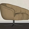 Beige Leather Accent Chair With Curved Backrest And Stitched Details On Black Metal Swivel Base