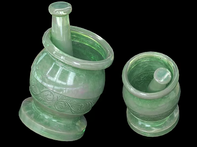 Green Ceramic Mortar And Pestle With Carved Patterns And Glossy Surface Design 3d model