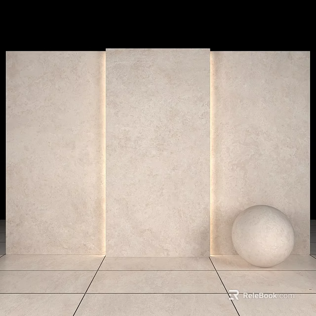 Light Beige Textured Panels With LED Strip Lights And Round Sphere On Tile Floor 3d model 