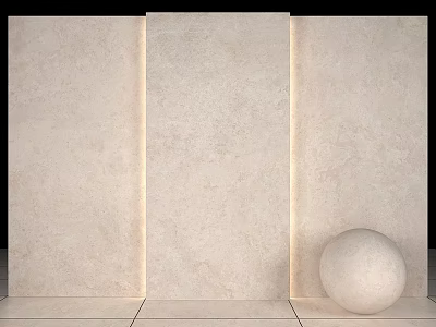 Light Beige Textured Panels With LED Strip Lights And Round Sphere On Tile Floor 3d model