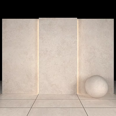 Light Beige Textured Panels With LED Strip Lights And Round Sphere On Tile Floor 3d model