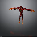 Red Flame Covered Muscular Character With Green Eye And Open Arms