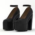 Black Leather Platform Shoes With Block Heel And Ankle Strap Design