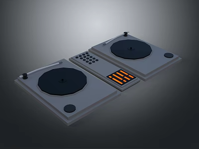 Modern Home DJ Turntables With Dual Decks And Orange Control Buttons 3d model