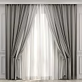 Gray Curtains With White Sheer Panels And Elegant Drapery On White Walls