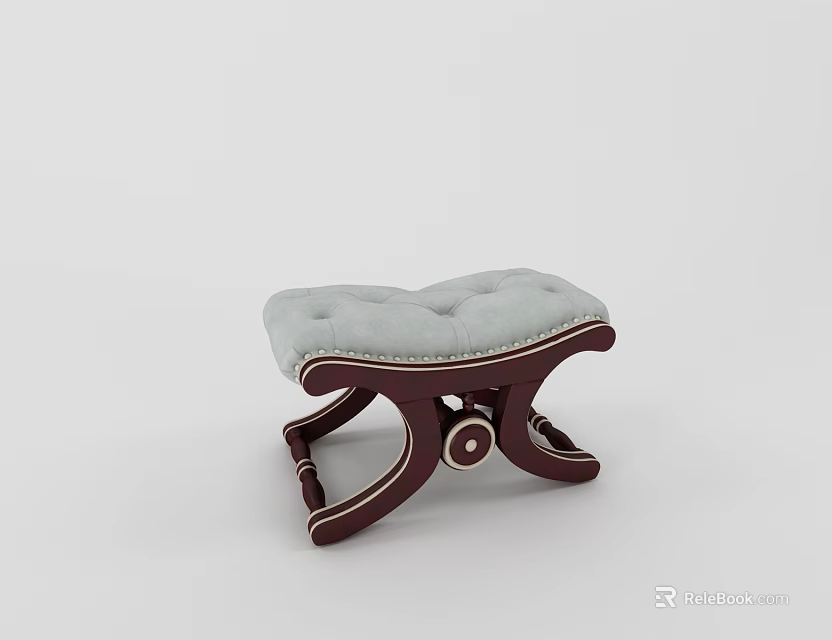Elegant Light Gray Padded Sofa Stool With Wooden Legs And Decorative Design 3d model 