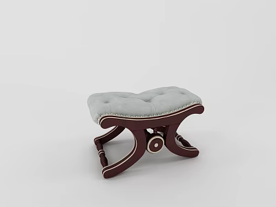 Elegant Light Gray Padded Sofa Stool With Wooden Legs And Decorative Design 3d model