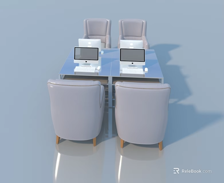 Modern Hinged Door Office Scene With Glass Table Gray Chairs And Computer Monitors 3d model