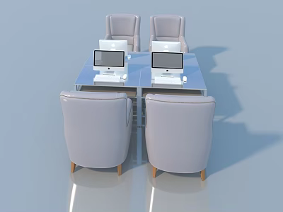 Modern Hinged Door Office Scene With Glass Table Gray Chairs And Computer Monitors 3d model