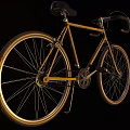 Modern Yellow Bicycle With Black Seat Handlebar And Orange Rimmed Wheels