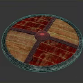 Medieval Round Shield with Red Wooden Panels Black Cross Straps and Metal Rim