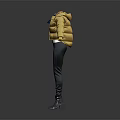 Stylish Metallic Gold Puffer Jacket With Scarf Black Leggings And Boots Outfit