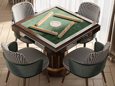 Modern Entertainment Table With Green Mahjong Mat And Checkered Velvet Chairs 3d model