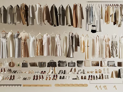 Trendy Clothing Collection Featuring Various Styles Dresses Shirts Coats Neutral Colors And Accessories Bags Shoes 3d model