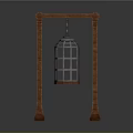 Classic Ornate Lantern Hanging Between Two Brown Decorative Pillars Structure