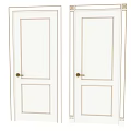 Modern Light Colored Hinged Doors With Golden Handles And Simple Panel Design 3d model