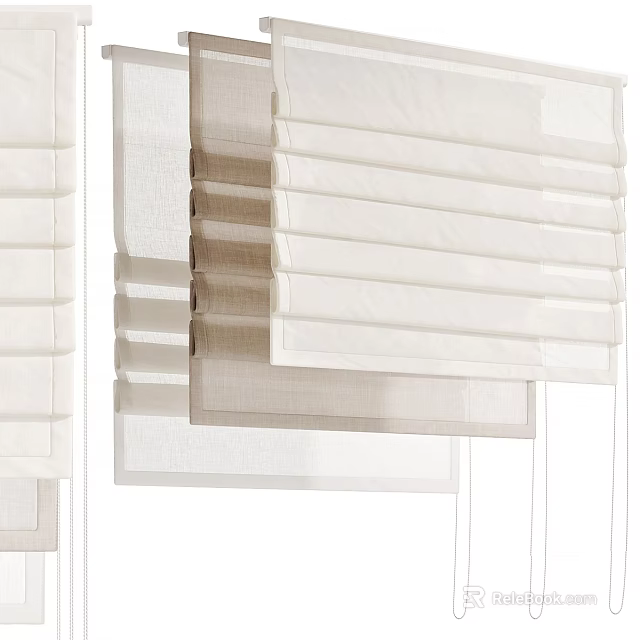 Stylish White and Beige Window Blinds with Layered Design for Home Decoration 3d model 