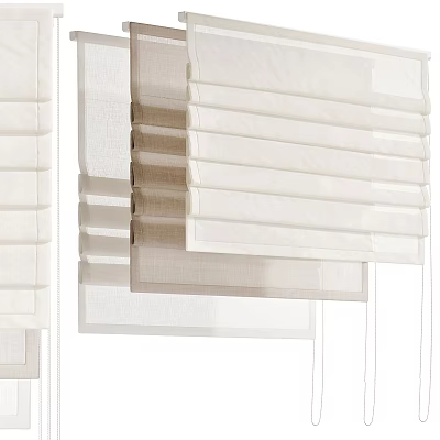 Stylish White and Beige Window Blinds with Layered Design for Home Decoration 3d model