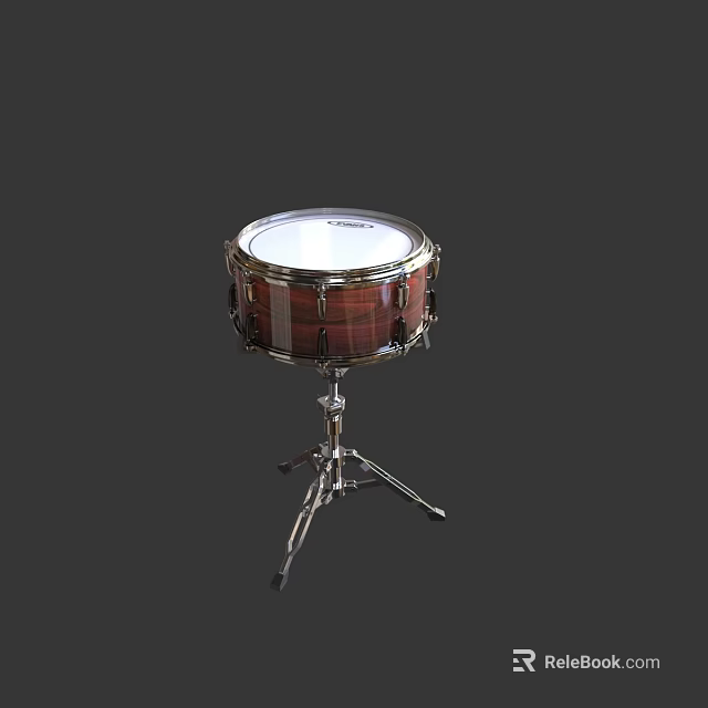 Wooden Shell Snare Drum With Metal Stand And White Drumhead For Musical Instrument 3d model 