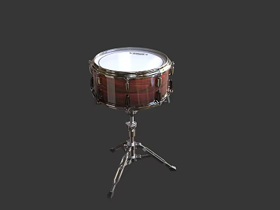 Wooden Shell Snare Drum With Metal Stand And White Drumhead For Musical Instrument 3d model