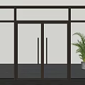 Modern Glass Double Doors With Black Metal Frame In Interior Space And Potted Plant