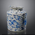 Sculpted Blue And White Ceramic Jar With Dragon And Cloud Patterns