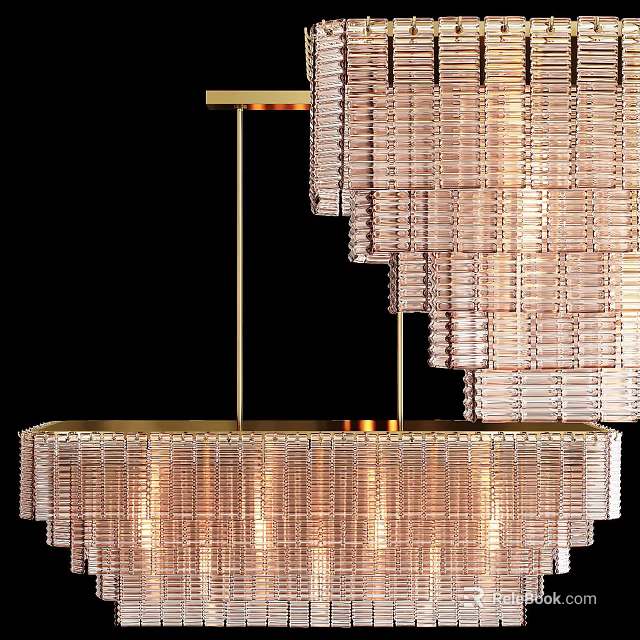 Elegant Crystal Chandelier With Golden Frame And Layered Crystal Strands For Warm Illumination 3d model 