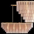 Elegant Crystal Chandelier With Golden Frame And Layered Crystal Strands For Warm Illumination