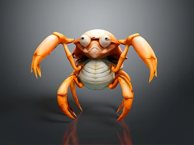 Orange Crab 3D Model Featuring Large Eyes Detailed Body And Reflection On Dark Background 3d model