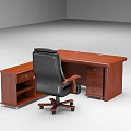 Modern Wooden Office Desk With Black Chair Computer Monitor And Storage Drawers