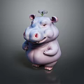 Smiling Cute Purple Cartoon Hippo 3D Model With Small Flower On Head