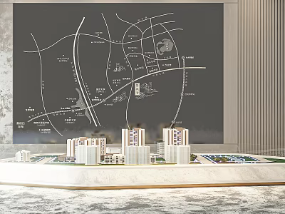 Residential Building Model Display With Site Map On Background Wall 3d model