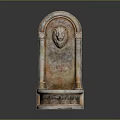 Decorative Lion Head Fountain with Arch Design Rustic Beige and Blue Basin Carved Details