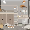 Kids Room Interior Design With Bunk Bed Wardrobe Desk Chair Toys And Stuffed Animals Rug