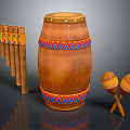 Instrument Set With Wooden Drum Pan Flute And Maracas For Artistic Creation