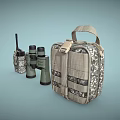 Weapons Related Military Gear With Camouflage Radio Binoculars And Tactical Pouch