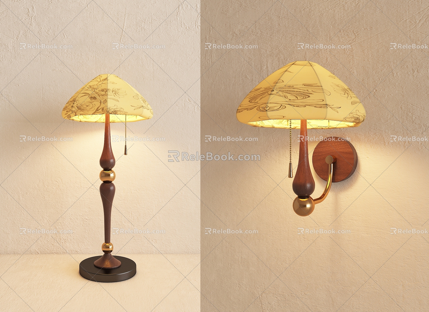 French Retro Antique Table Lamp Wall Lamp Combination 3d model