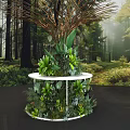 Lush Green Plant Decor On White Round Stand In Forest Setting