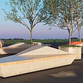 Geometric Outdoor Chairs With Trees In Modern Natural Park Leisure Area