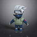 Chibi Ninja Game Character With Silver White Hair Headband Green Vest And Back Sword