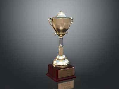 Wooden Base Furniture With Gold Trophy Accent And Display Stand 3d model