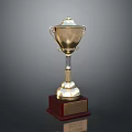 Wooden Base Furniture With Gold Trophy Accent And Display Stand