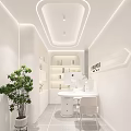 Modern Bright Hair And Beauty Salon Interior With White Reception Desk And Blue Sofas