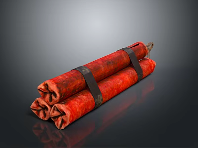 Red Rolled Fabric Clothing Bundle Tied With Black Straps On Dark Surface 3d model