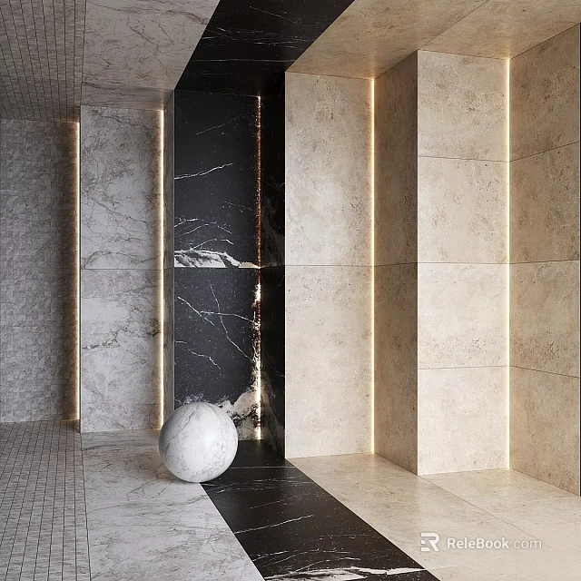 Architectural Components Featuring Marble Walls Columns And Spherical Decor With Lighting 3d model