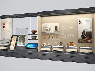 Museum Display Shelves With Glass Showcase For Antique Artifacts And Lighting 3d model