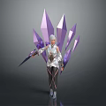 Fantasy Female Character With Silver White Hair Purple Crystal Wings And White Outfit