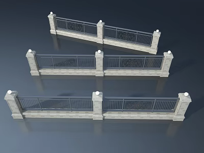 Decorative Swing Door With Metal Railings And Stone Pillar Design 3d model
